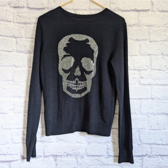 Zadig and Voltaire Miss M Skull Merino Wool Sweater XS Navy Blue Silver Crystal - Picture 2 of 7